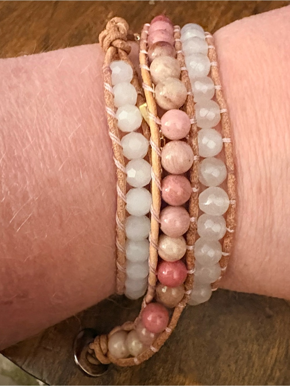 Victoria Emerson Pink and Cream Beaded Wrap Bracelet